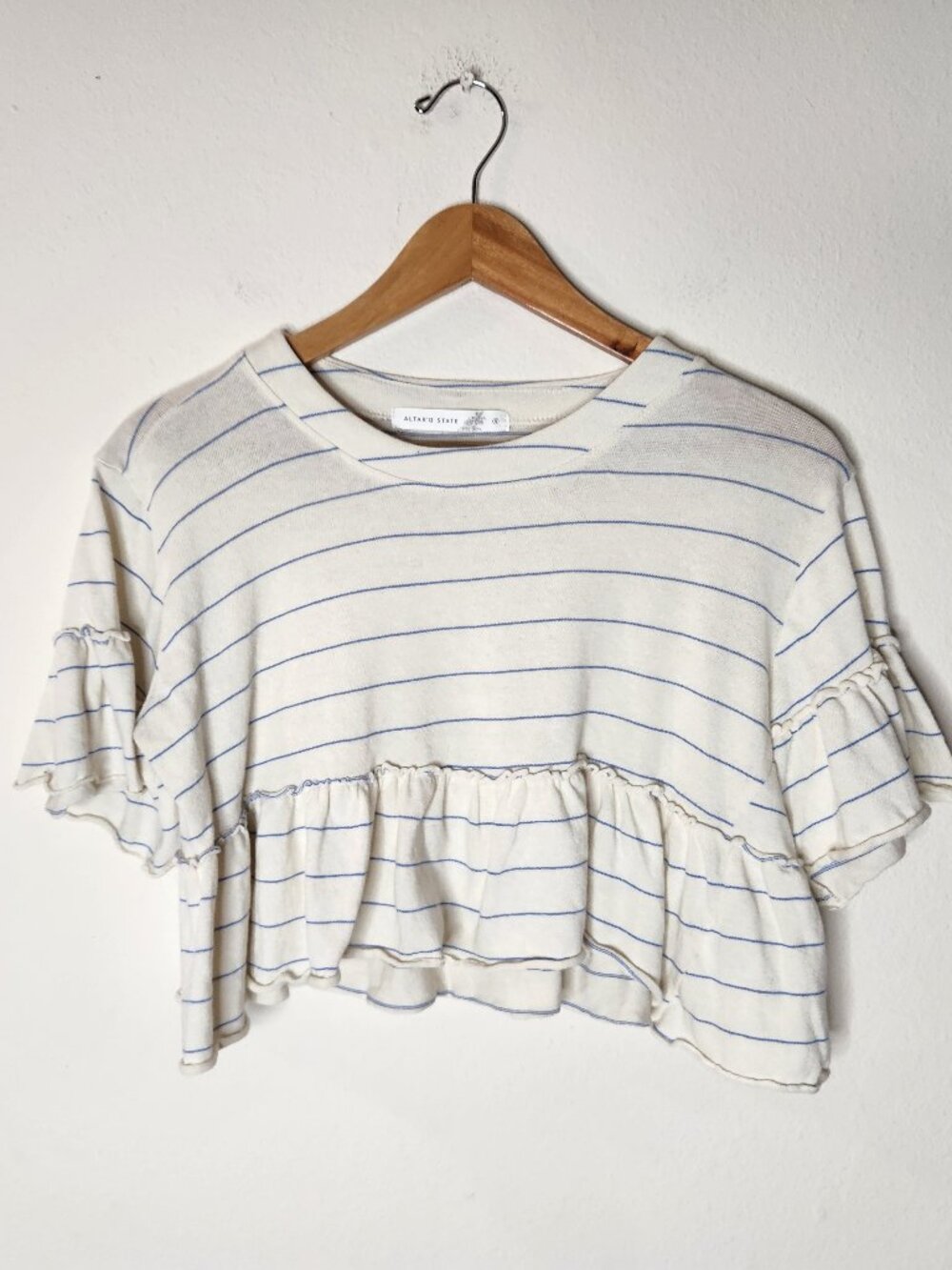 Altar'd State Womens Small Harlowe Striped Babydoll Top Peplum Crop